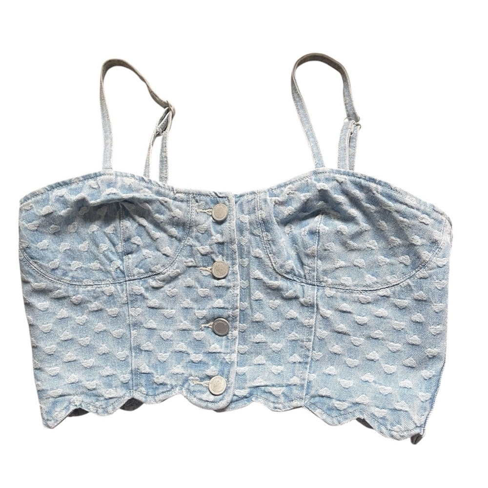 NEW Blank NYC Light Wash Heart Denim Crop Top US S